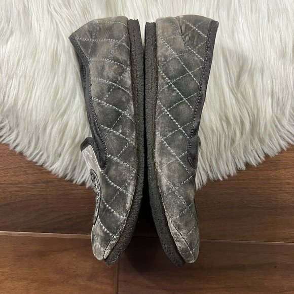 Tory Burch‎ Size 5 Taupe Gray Velvet Billy Quilted Slippers - Picture 5 of 10